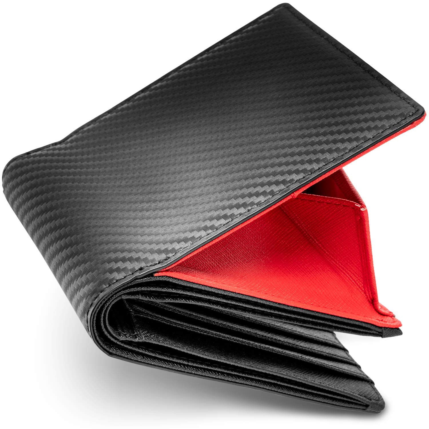 Amazon | [Number7] 財布 2つ折り メンズ カーボン レザー (レッド